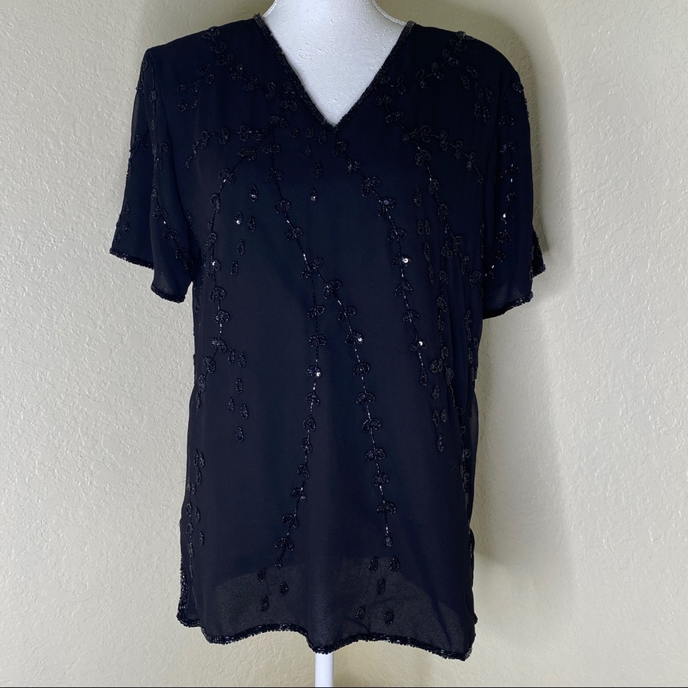Jean for Joseph Le Bon Women's Black Beads Sequins Blouse Sz 14